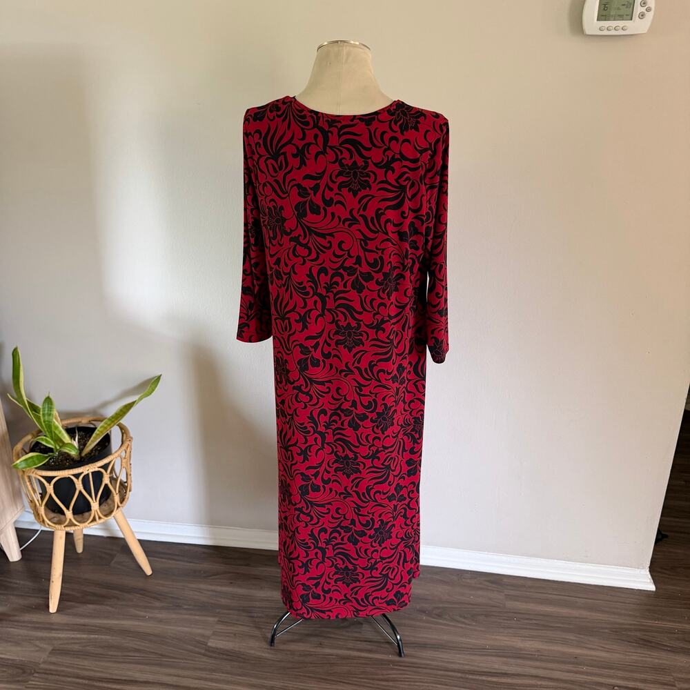 Chicos Red Black Dark Floral Knit Maxi Dress Size XL P Stretch - Picture 3 of 7